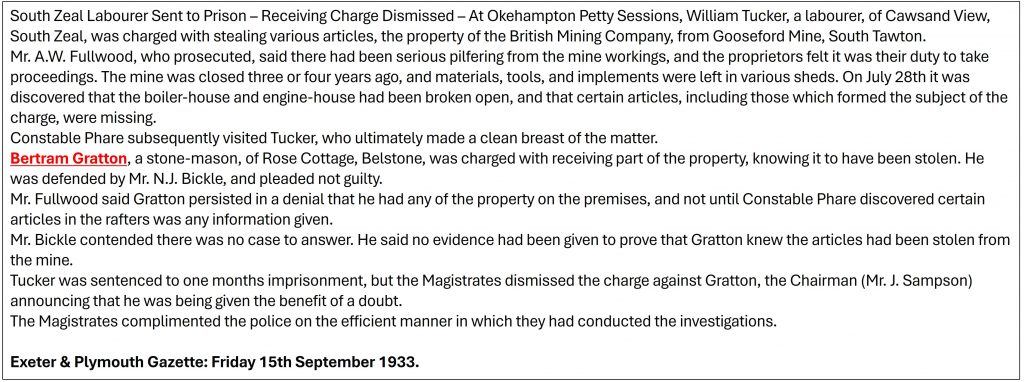 11g. Bert Gratton - Exeter & Plymouth Gazette - Friday 15th September 1933